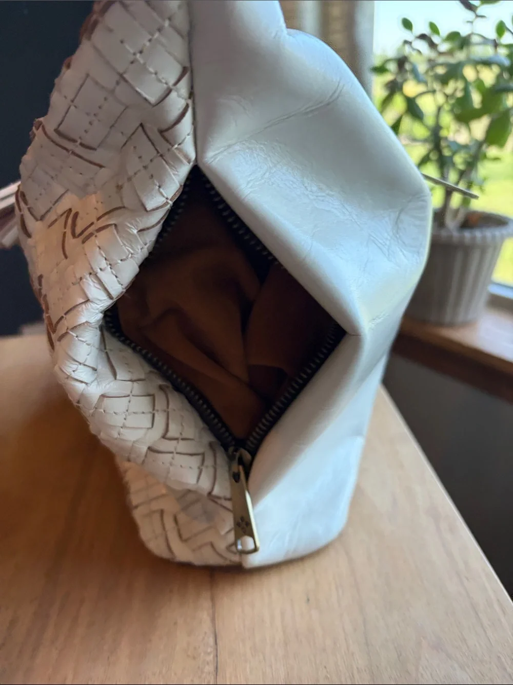 Patricia Nash Large White Braided Stitch Marcellina Leather Hobo Bag